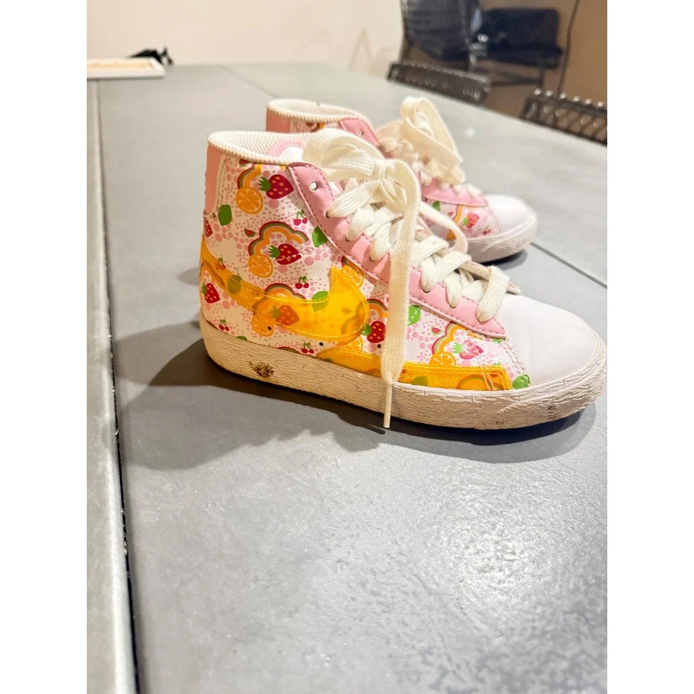 Nike Blazer Mid Kids 12C Fruit Print Pink Orange High Top Sneakers